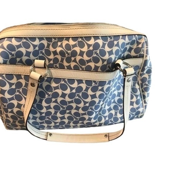 Coach Signature Demin‎ Satchel Purse Handbag Blue White F15132 - Picture 7 of 12